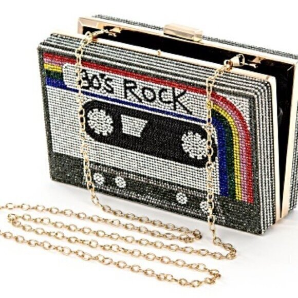 Women's NWOT Retro Radio Shape Crossbody Shoulder Chain Bag Rhinestone Metal - Picture 1 of 14
